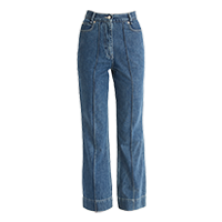 blue denim jeans displayed on white background product photo