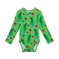 green printed baby bodysuit product photo on white background