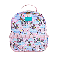 pastel printed kids backpack on white background