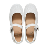 White children’s Mary Jane shoes on white background