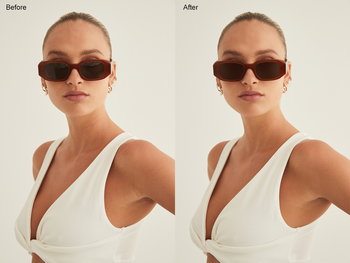 lighting corrected to unify highlights and shadows across accessories