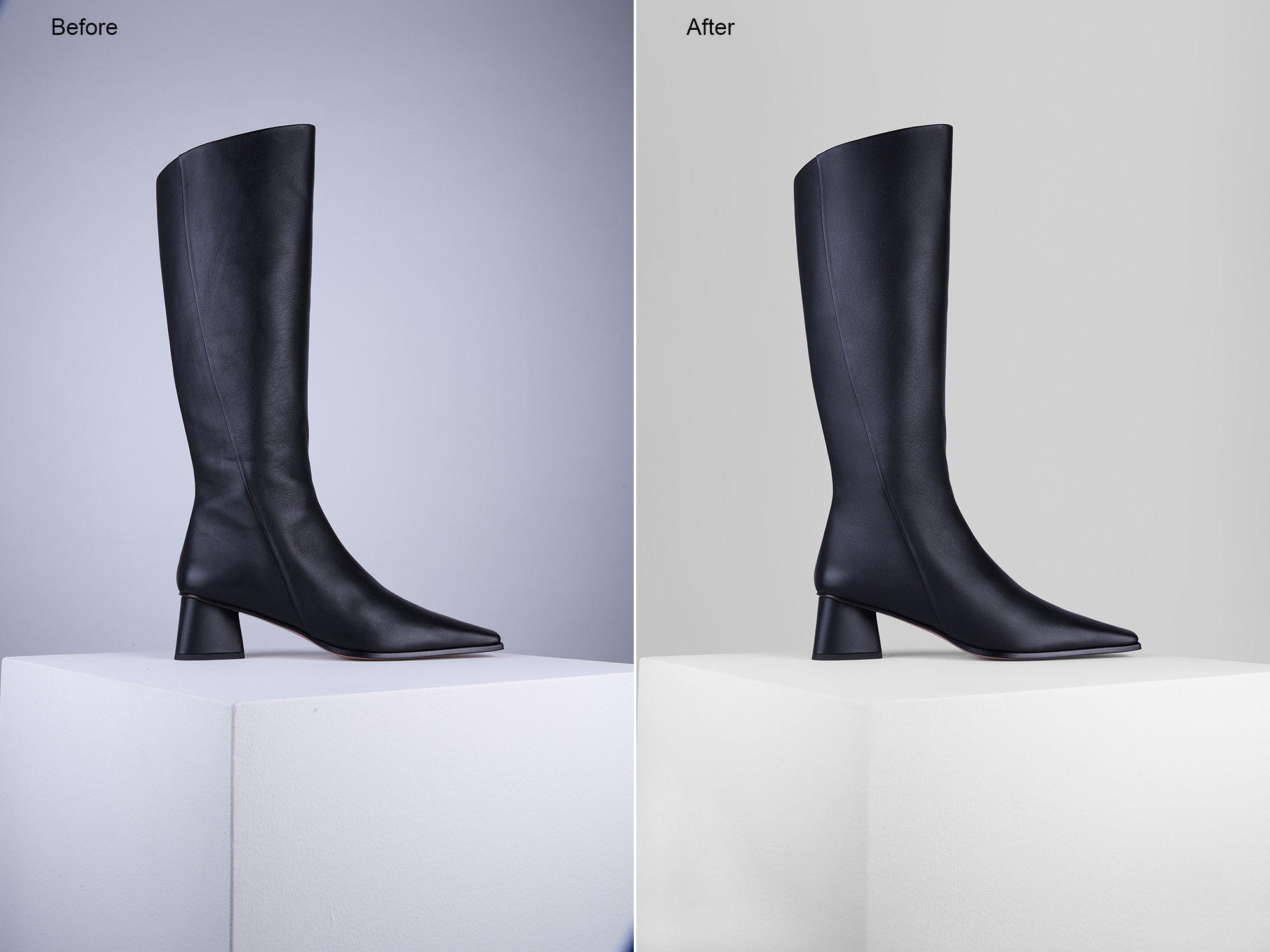 black boots product image after shoe image editing with symmetry correction for ecommerce catalogs