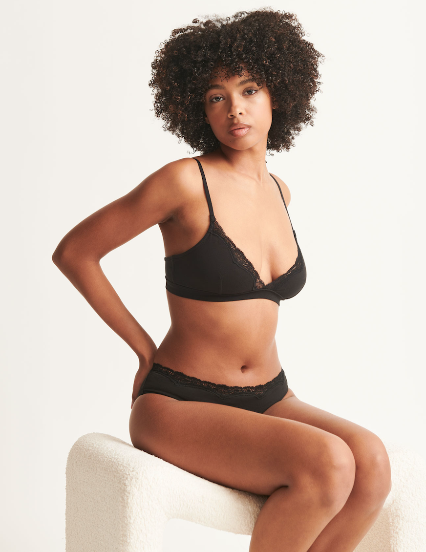 black lace lingerie displayed with soft lighting and natural expression capturing lifestyle-driven brand content