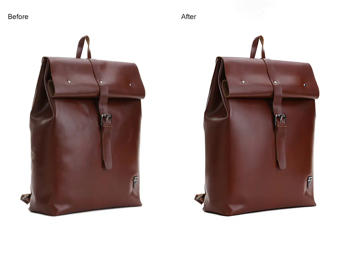 handbag output improved with color correction and surface smoothing for marketplace-ready presentation