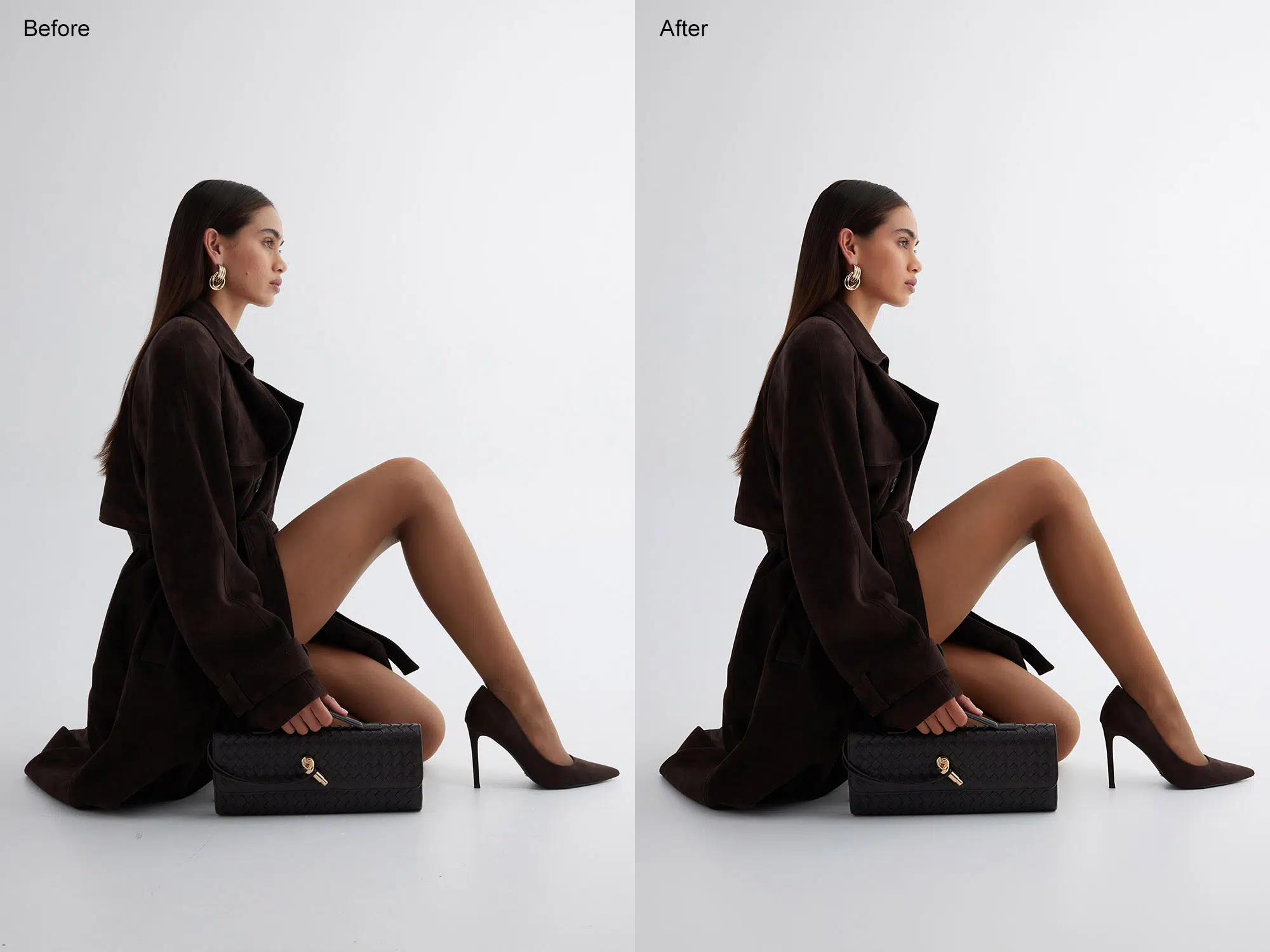 campaign handbag output enhanced with consistent color grading, lighting balance and polished finish for fashion visuals