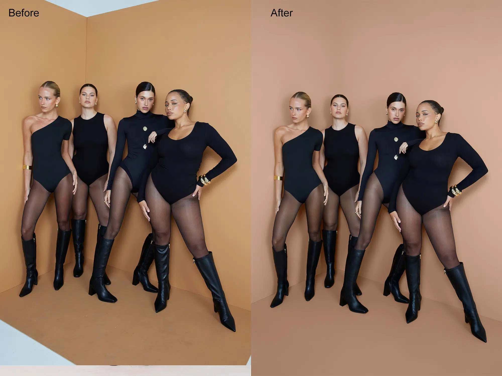 boots worn in campaign scene processed with footwear retouching for tone consistency and Seattle catalog use