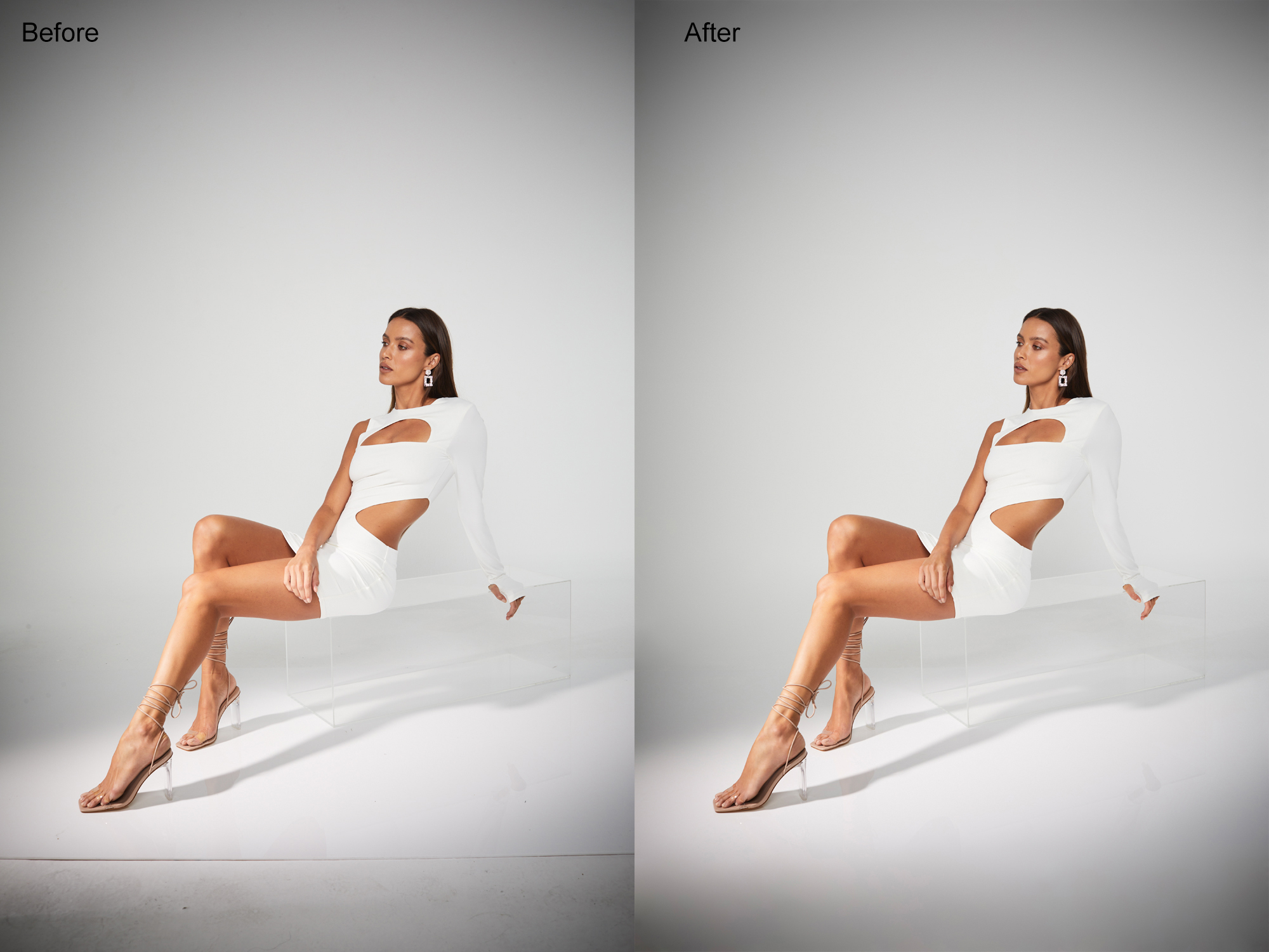 editorial footwear image processed with professional retouching including natural skin tones and exposure balance